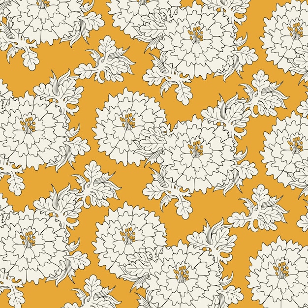 Um padrão perfeito com flores brancas em um fundo amarelo.