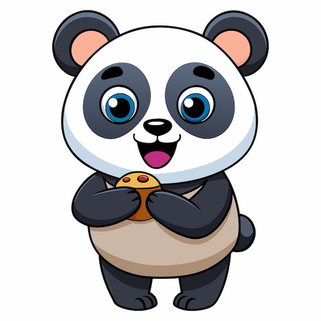Um panda bonito a comer um biscoito.