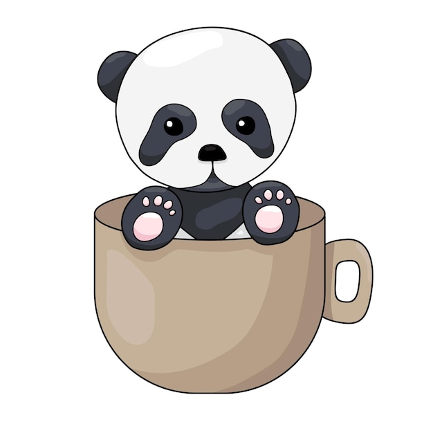 Um panda bonito em um fundo branco senta-se em uma xícara Ilustração vetorial
