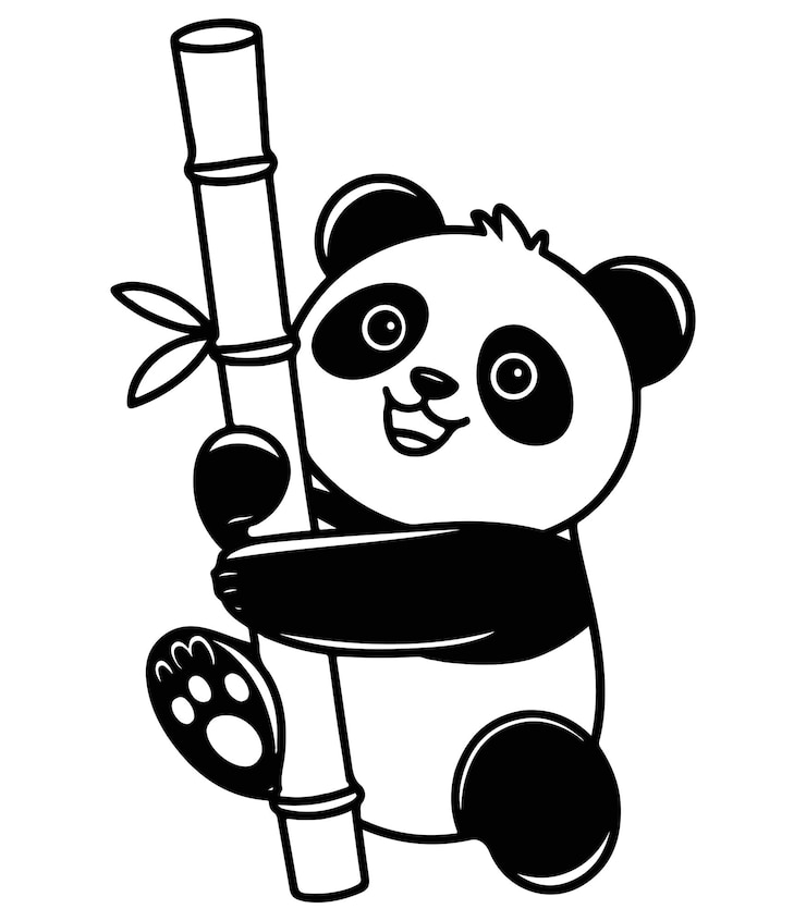Vetor um panda com um rosto preto e branco segurando um poste com um lápis nele