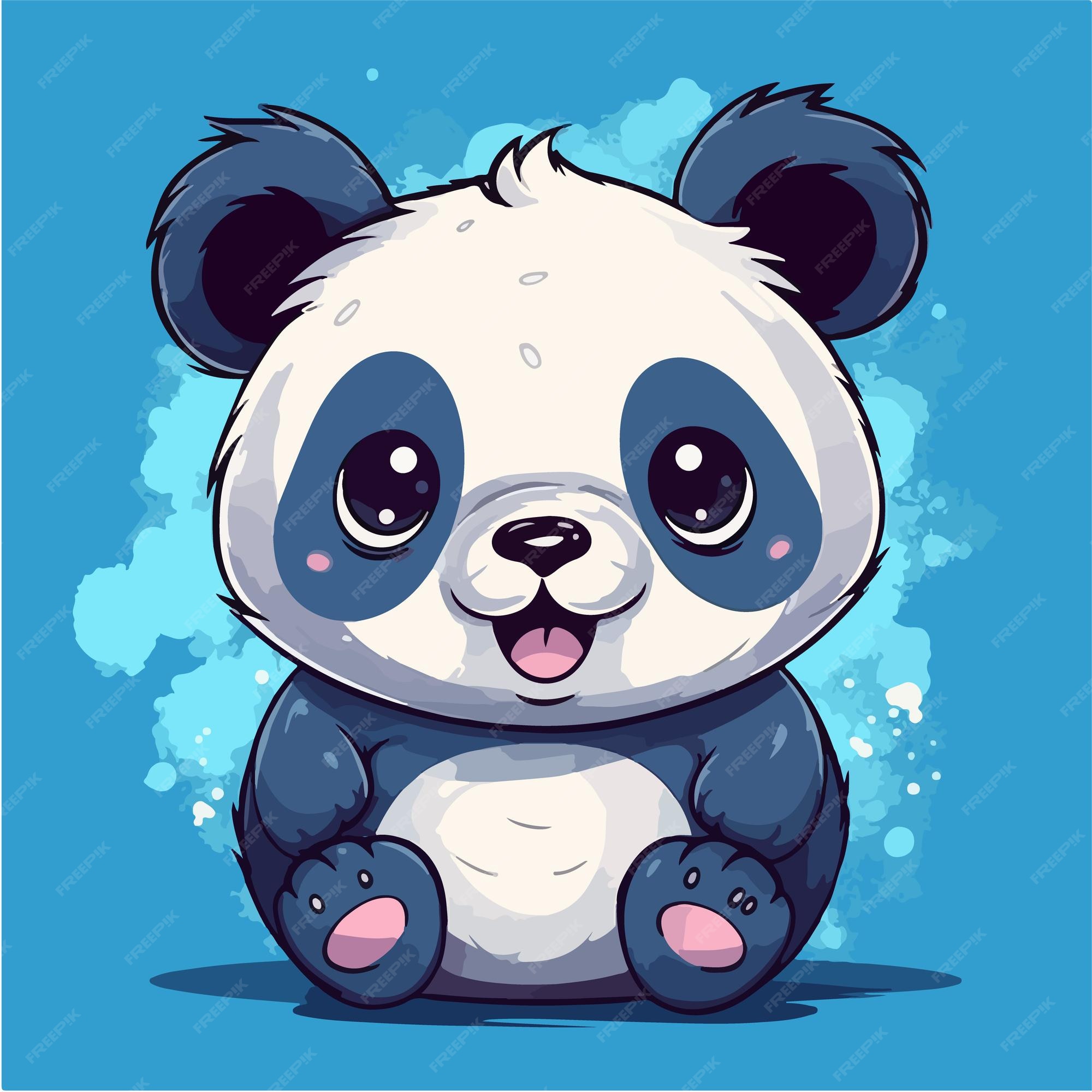 Menina Bonito Da Panda Do Desenho Em Um Fundo Azul Ilustração do