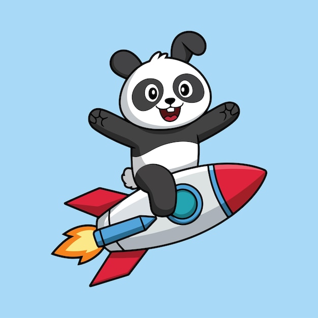 Um panda em um foguete desenhado à mão ilustração vetorial de desenho animado conceito de desenho gráfico