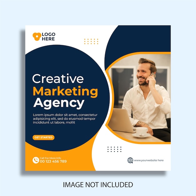 Um panfleto para agência de marketing criativo que está aberto em uma página.