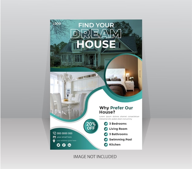 Vetor um panfleto para uma casa que diz: encontre a casa dos seus sonhos.