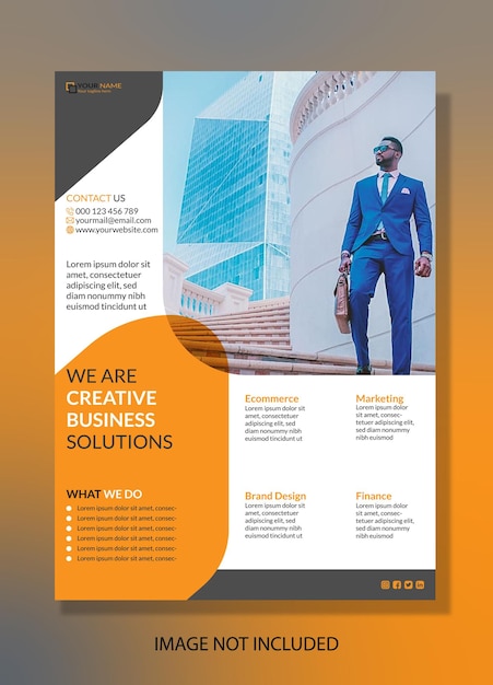 Vetor um panfleto para uma empresa chamada soluções criativas de negócios.