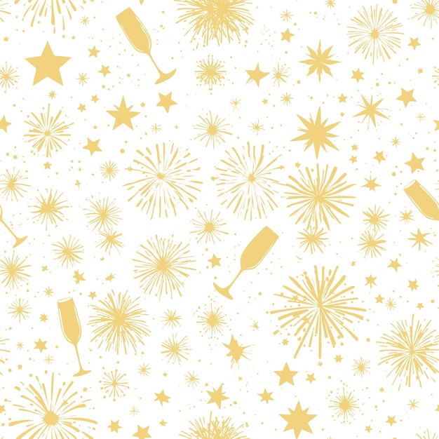 um papel de parede com fogos de artifício e uma garrafa de champanhe