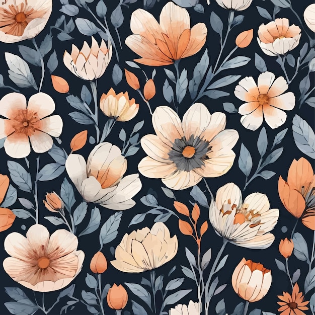 Um papel de parede floral com flores e folhas