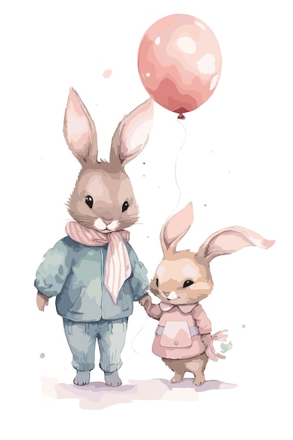 Um par de coelhos e balões com um balão ao fundo