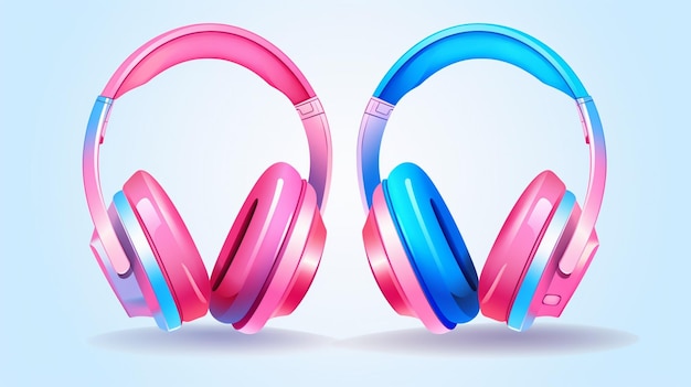 Vetor um par de fones de ouvido cor-de-rosa com uma banda azul e rosa