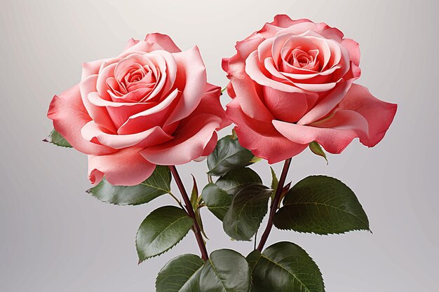 Um par de rosas cor-de-rosa ramo presente isolado branco
