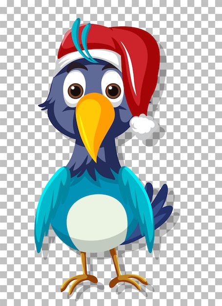 Vetor um pássaro azul com chapéu de natal