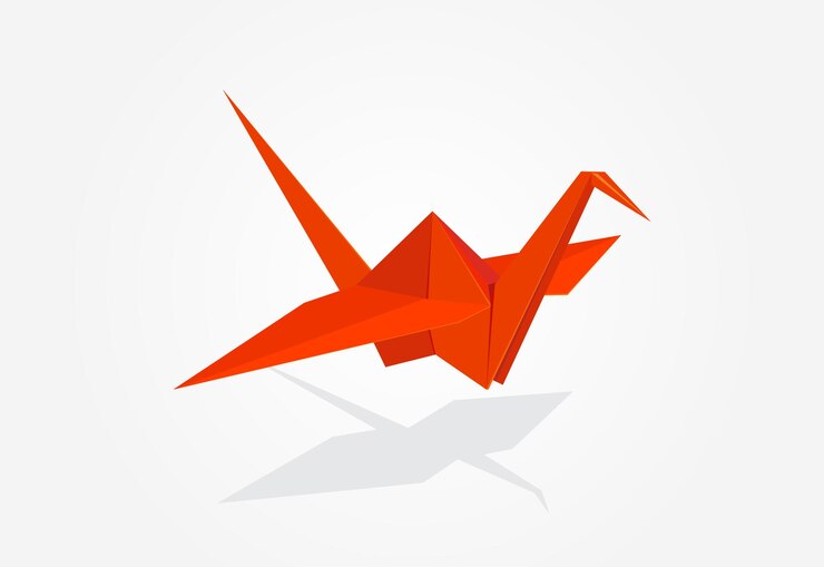 Vetor um pássaro de origami de papel vermelho com fundo branco