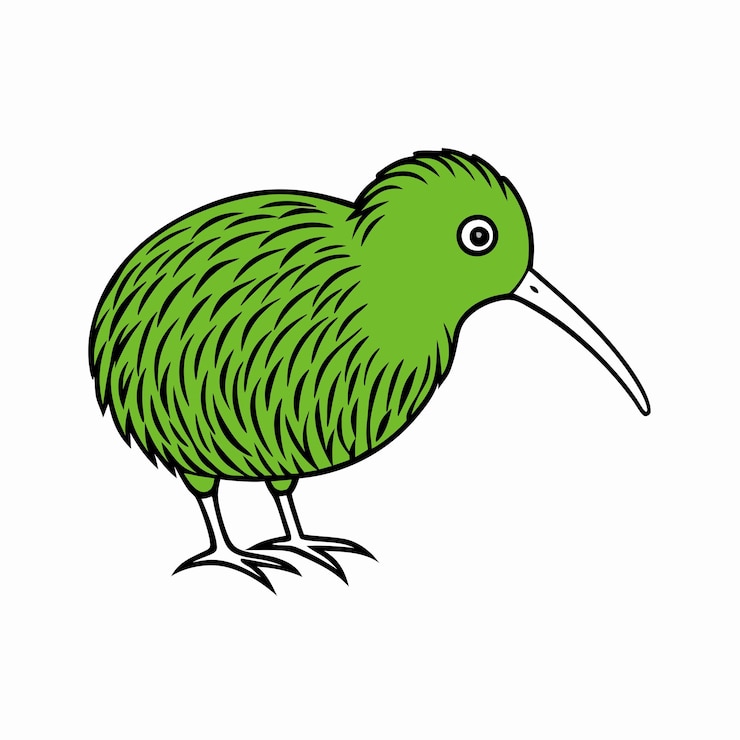 Vetor um pássaro verde com um bico longo é desenhado em um fundo branco