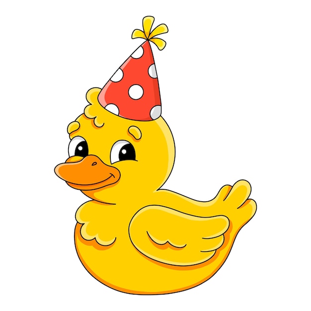 Um pato de borracha de cores brilhantes usando um chapéu de festa celebra um momento alegre de festa de aniversário