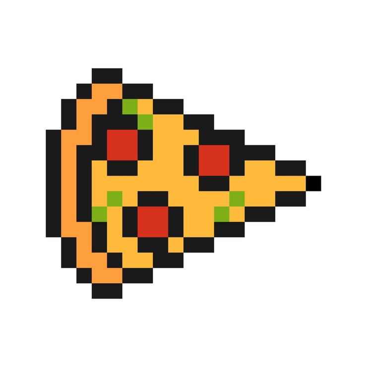 Vetor um pedaço de pixel do ícone da pizza um lanche apetitoso com queijo mozzarella e salame