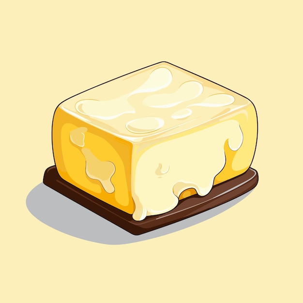 Vetor um pedaço de queijo em um prato sobre um fundo amarelo
