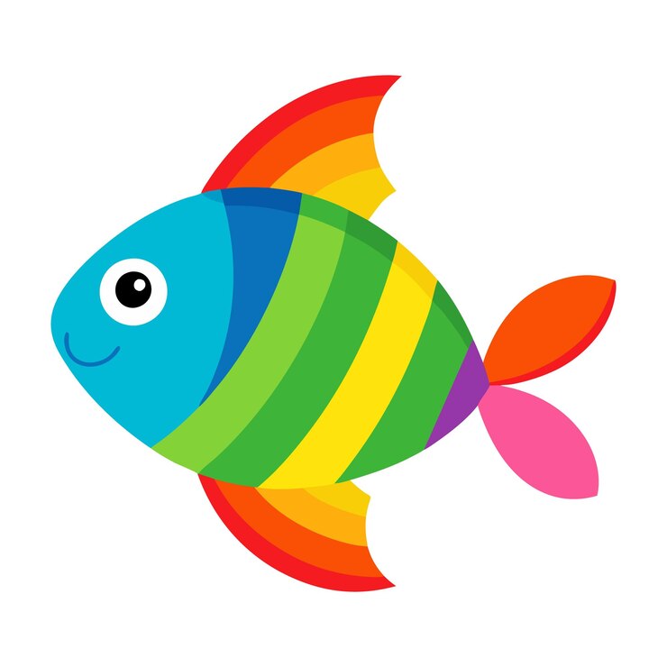 Vetor um peixe colorido com um sorriso no rosto