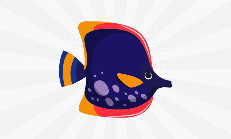 Vetor um peixe com corpo azul e listras laranja no fundo.