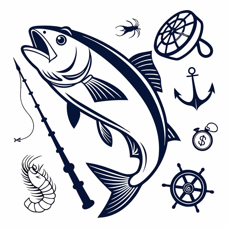um peixe e um peixe são mostrados com uma estrela-do-mar no meio