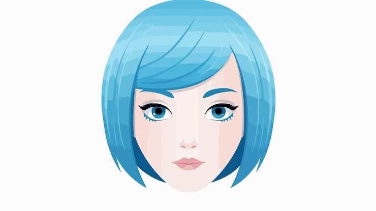 Vetor um penteado azul de uma mulher com olhos azuis