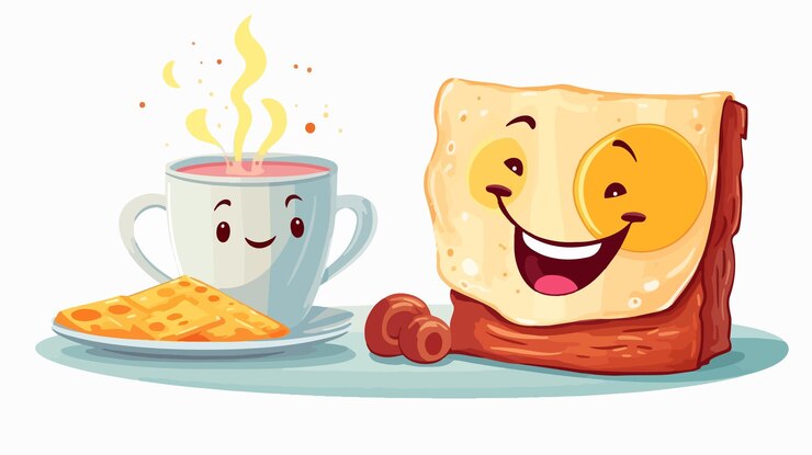 Vetor um pequeno-almoço alegre sobre a mesa para momentos de manhã felizes