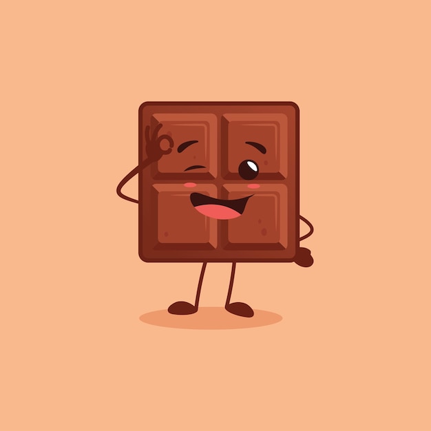 Um personagem de chocolate adorável que tem um bom sinal na mão direita