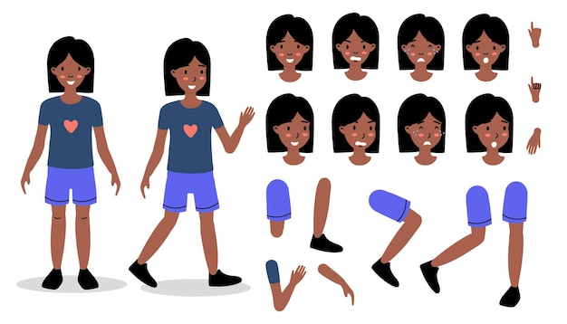 Um personagem de desenho animado alegre mostrando várias expressões e poses para fins de animação