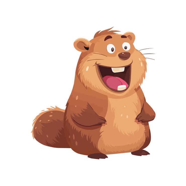 Vetor um personagem de desenho animado beaver feliz em fundo branco