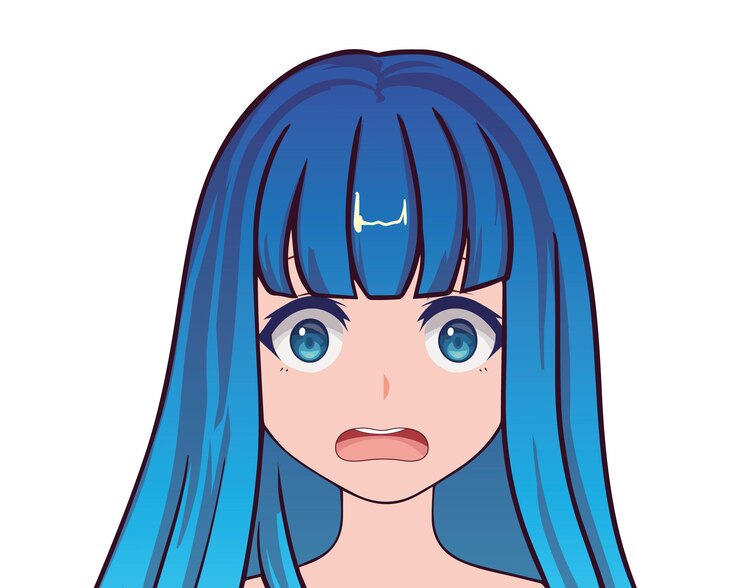 Vetor um personagem de desenho animado com cabelo azul e um cabelo azul