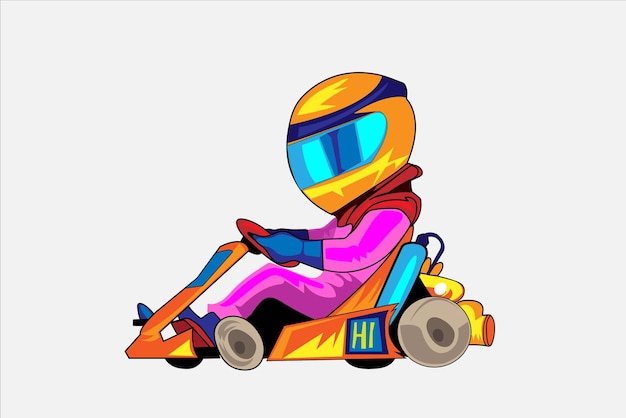 Vetor um personagem de desenho animado com um capacete no vetor de carros de corrida