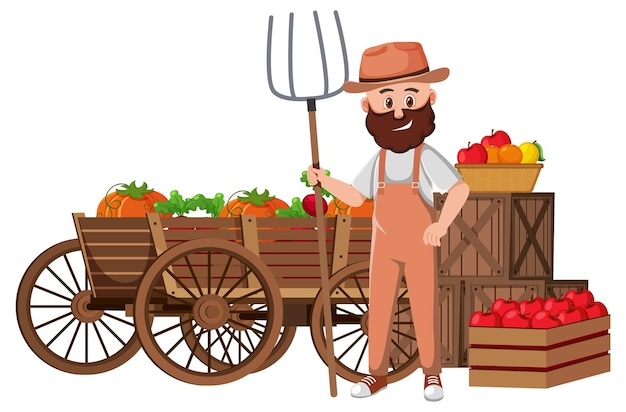 Um personagem de desenho animado de agricultor em fundo branco