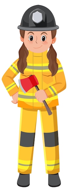 Um personagem de desenho animado de bombeiro em fundo branco