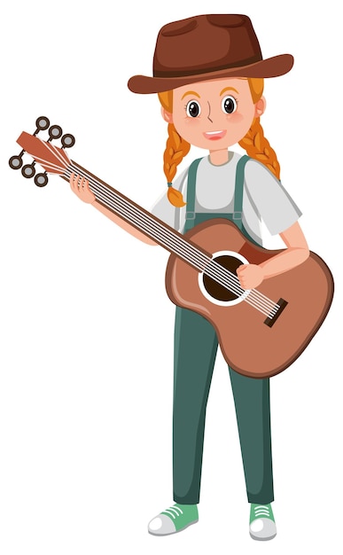 Um personagem de desenho animado de músico feminino em fundo branco