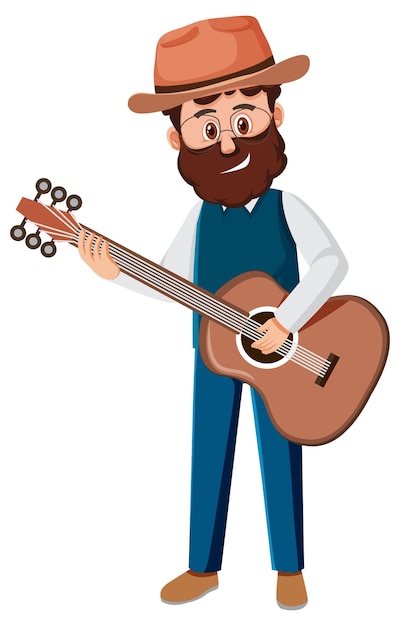 Um personagem de desenho animado de músico masculino em fundo branco