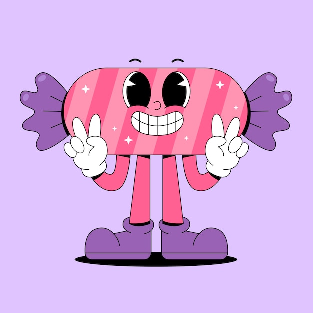 um personagem de desenho animado de um doce com mãos pacíficas pose