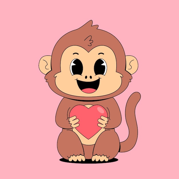 um personagem de desenho animado de um macaco sorridente está segurando um objeto em forma de coração