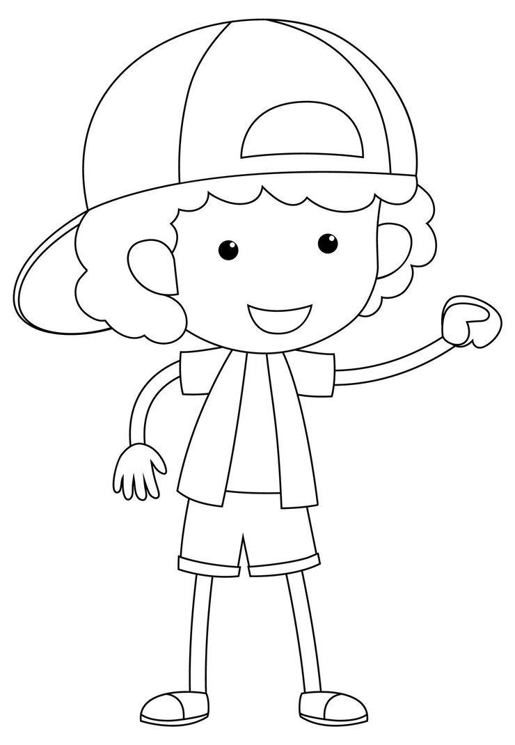 Vetor um personagem de doodle menino preto e branco
