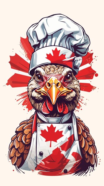 Vetor um peru assado usando um chapéu de chef com tema da bandeira canadense