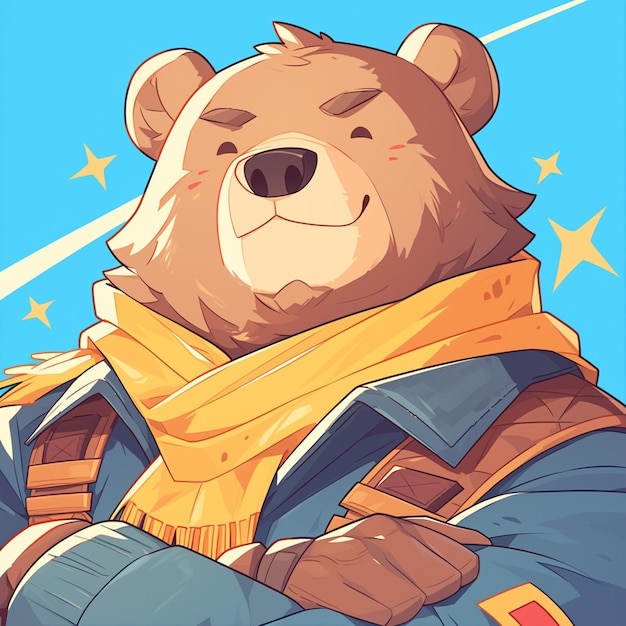 Um piloto de urso com alma ao estilo de desenho animado