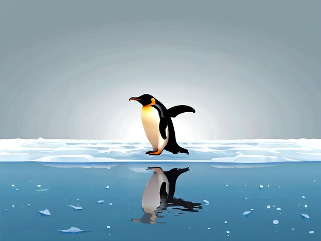 Vetor um pinguim com um reflexo de um pinguim na água