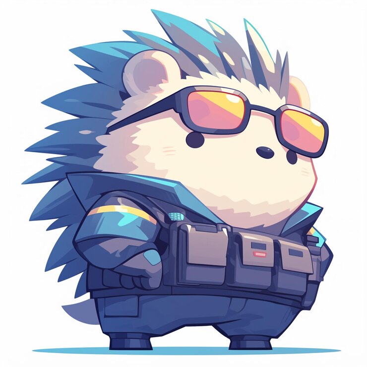 Vetor um policial ouriço com alma, estilo desenho animado.