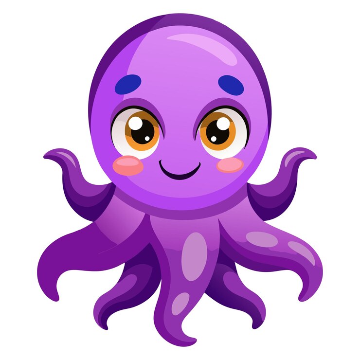 Vetor um polvo roxo com olhos amarelos e um polvo roxo na parte de baixo