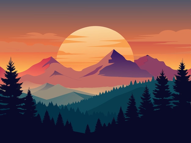 Um pôr-do-sol sobre as montanhas