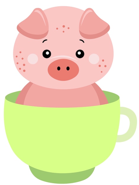 Um porco adorável dentro de um copo verde.