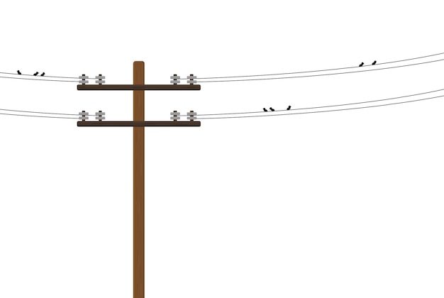 Vetor um poste de madeira com fios de alta tensão em uma ilustração vetorial de fundo branco de um eletricista