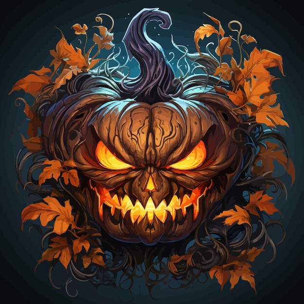 Um pôster com tema de halloween com uma cara assustadora e uma criatura assustadora com uma cara assustadora.