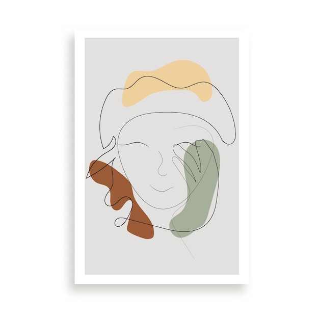 Um pôster emoldurado com a foto de uma mulher e um chapéu