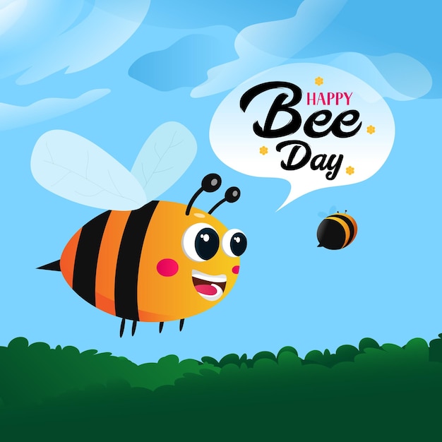 Um pôster feliz do dia das abelhas com uma abelha nele