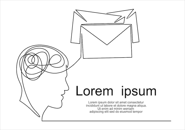 Um pôster preto e branco com a cabeça de um homem e um envelope com um envelope.