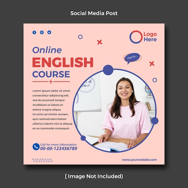 Um pôster rosa que diz curso de inglês online.